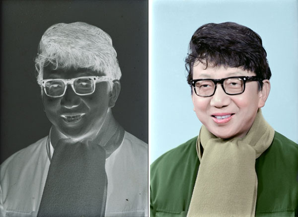 老底片翻拍，轉成電子照片，這樣給黑白照片上色